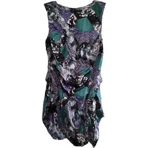 Peter Pilotto Silk Abstract Multi Ruche Dress UK12 US8 Pockets Assymetrical Hem